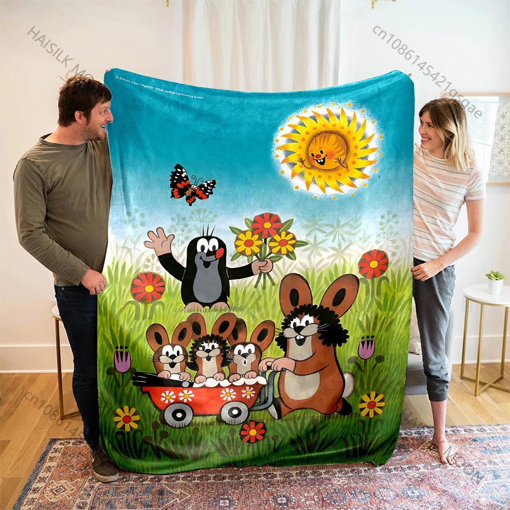 Cute Little Mole Print Cartoon Blanket Warm Soft and Comfortable Home Travel Sofa Bedding Camping Cars Cover Blanket for Gifts