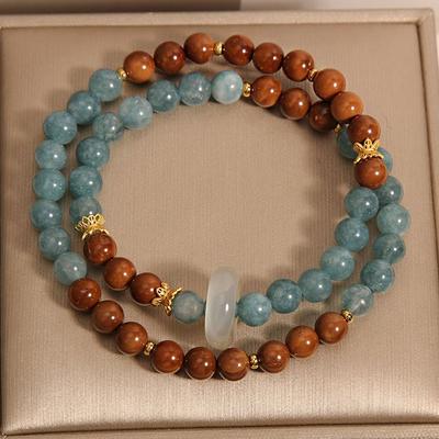 Natural Chalcedony Cook Beaded Double-layer Bracelet Chinese Niche Exquisite Retro Light Luxury High-end Versatile Jewelry Women