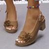 Fashion Flower Decor Square Heel Sandals Women Hollow Out Breathable Slingback Sandals Woman Summer Comfort Casual Beach Shoes