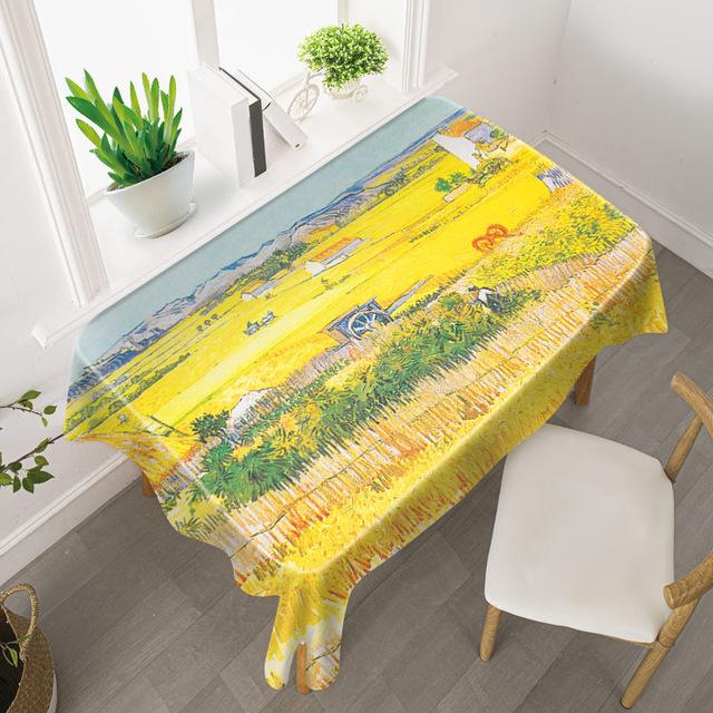 Van Gogh Starry Sky Tablecloth Light Luxury Oil Painting Art Studio Sunflower Famous Painting Waterproof Table Mat Tablecloth