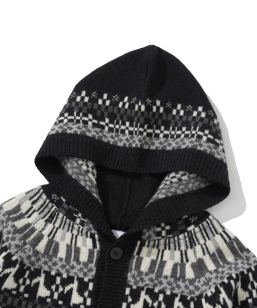 Knitted Nordic Melody Hoodie Cardigan Black