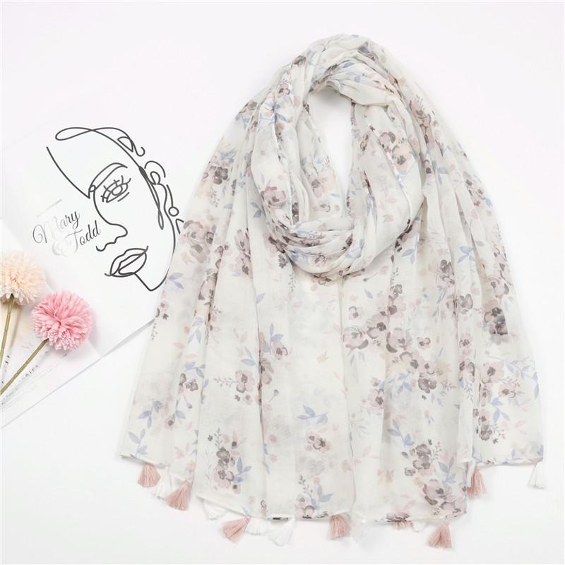 Autumn Fashion Ink Painting Floral Tassel Viscose Shawl Scarf Lady High Quality Wrap Pashmina Stole Bufandas Muslim Hijab Sjaal