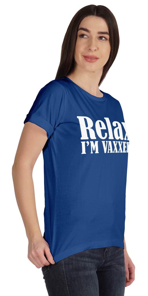 Inkmeso Relax I'M Vaxxed Funny Pro-Vaccine Crew Neck Cotton T-shirt For