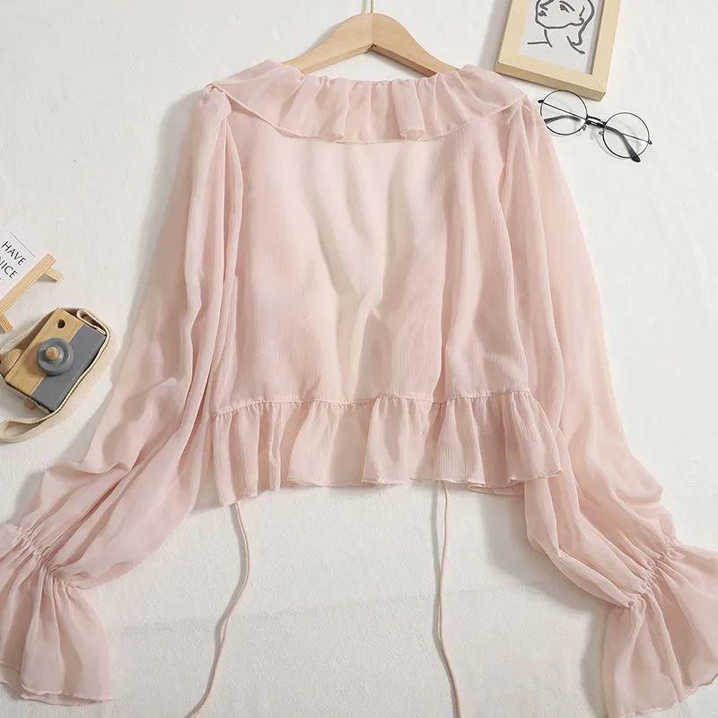Women's Sun Protection Ruffle Tie Cardigan - Versatile Short Shawl for Summer 2024