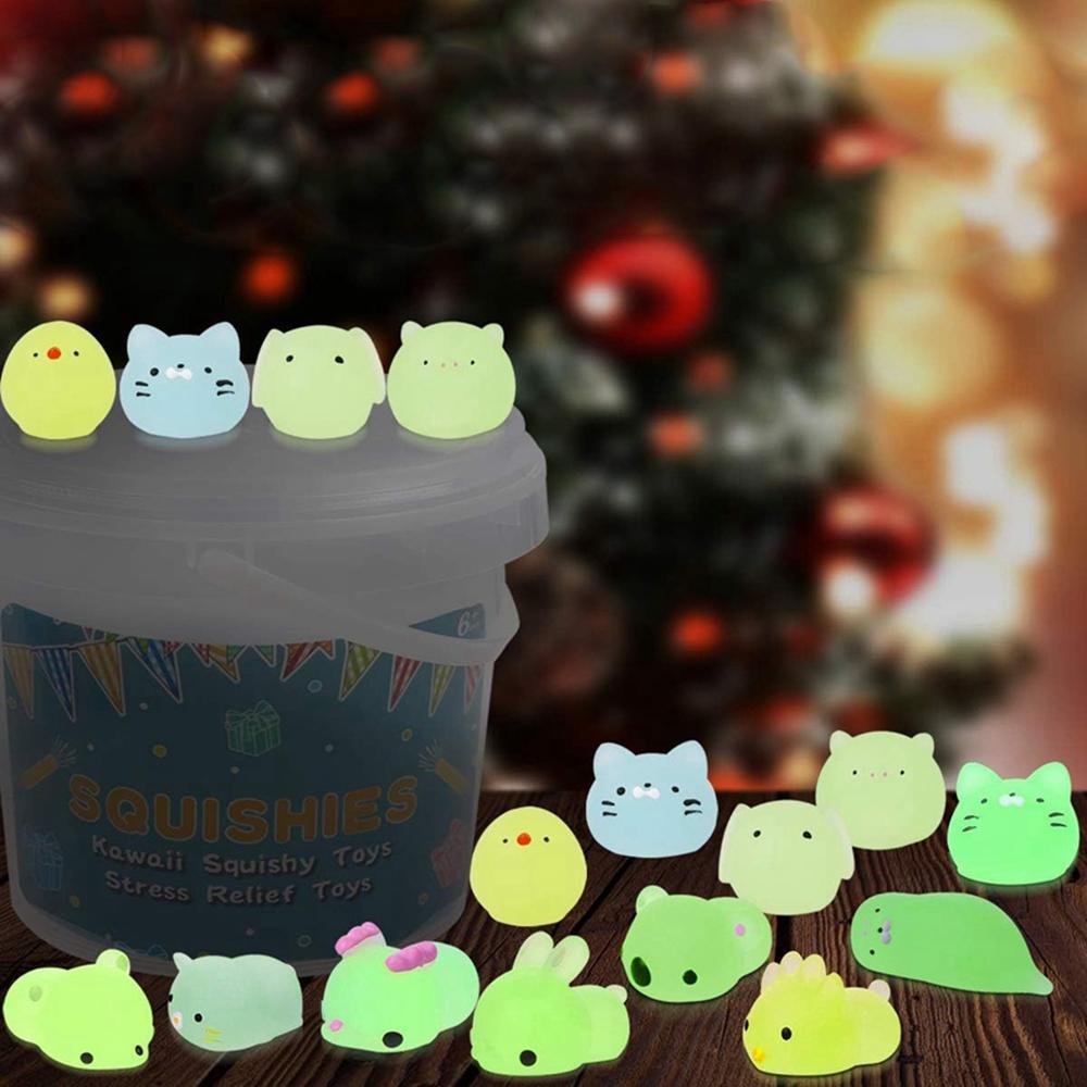 Glow in The Dark Kawaii Animals Mochi Squishy Toys for Kids, 12/36PCS Stress Relief Squishies Party Favors