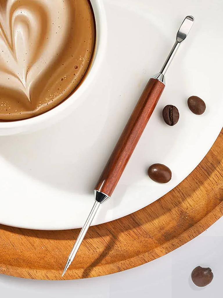 1PC Rosewood Coffee Latte Art Pen, Stainless Steel Pull Needle Tool,Kitchen Gadget, Espresso Accessory, Wooden Handle