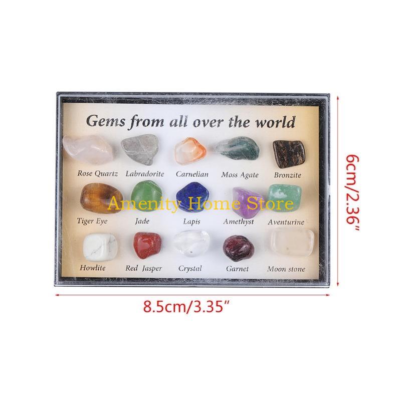 F26C 15 Pieces Set Multi Colors Rock Collection  Mixed Natural Mineral Ore Specimens with Box Jewelry Sets
