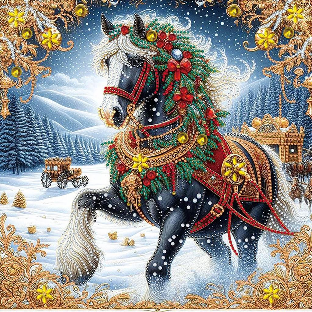 5D DIY Partial Special Shaped Drill Diamond Painting Xmas Horse Home Decor