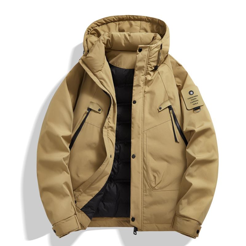 Down jacket men's winter new fashion casual hooded white duck down couple solid color thickened jacket men's clothing