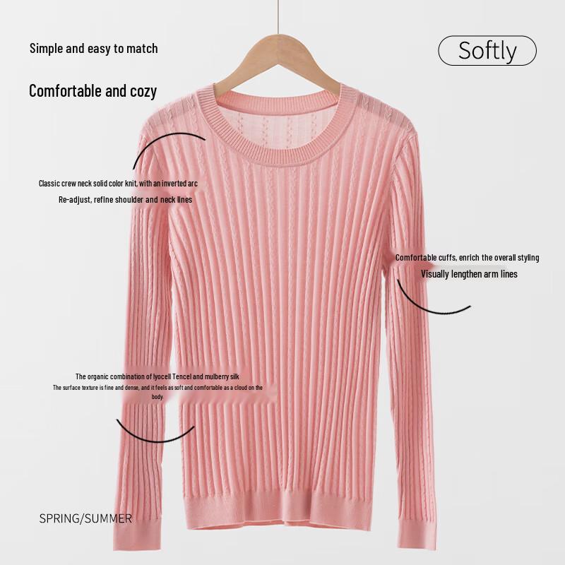 Hengyuanxiang Women's Mulberry Silk Blend Long Sleeve Knit Top