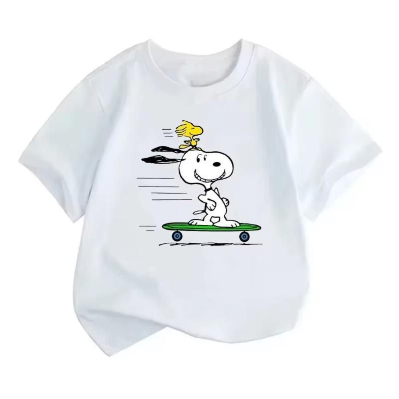 Snoopy Skateboard Cartoon Print T-shirt L