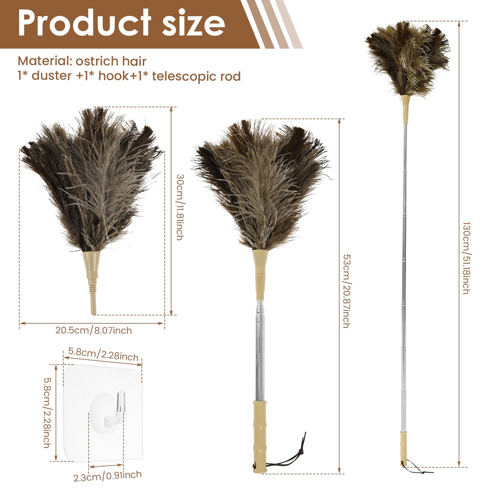 

130CM Extendable Ostrich Feather Duster Lightweight Feather Cleaning Brush Tool with Self adhesive Hook for Ceiling Window Blind
