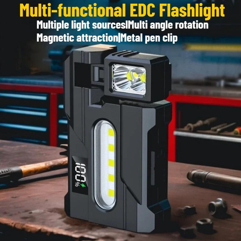 EDC Rotatable Work Light Type-C Rechargeable Magnetic Flashlight Outdoor Portable Emergency Warning Lamp Clip Torch For Camping Fishing