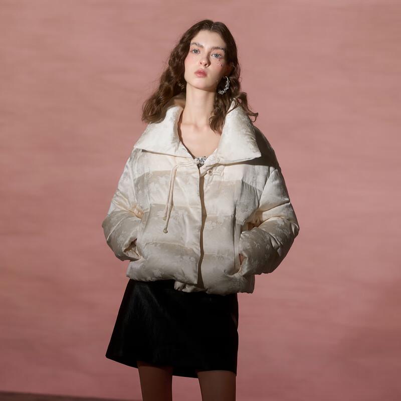 Sancai Women's 2025 Winter Jacquard Goose Down Puffer Jacket