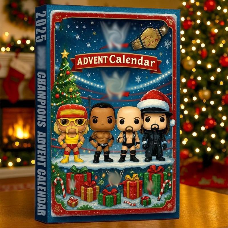 Wrold Wrestling Champion 2025 Advent Calendar, 24 Days Countdown Calendar with  2D Flat Acrylic  Legends and Champions, Gifts for Wrestling Fans