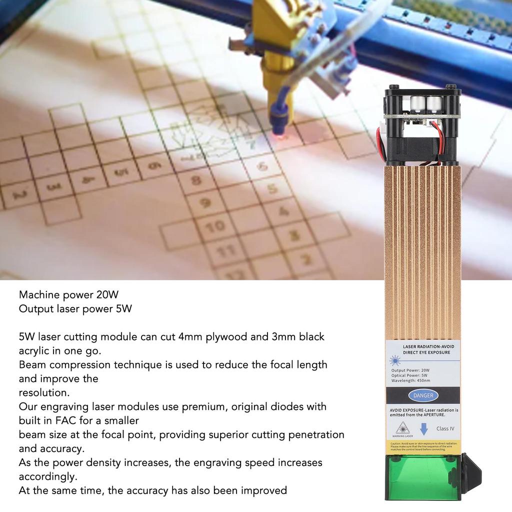 12V 450nm 20W Laser Module High Accuracy 5W Optical Output Laser Cutting Module for Machine Tool