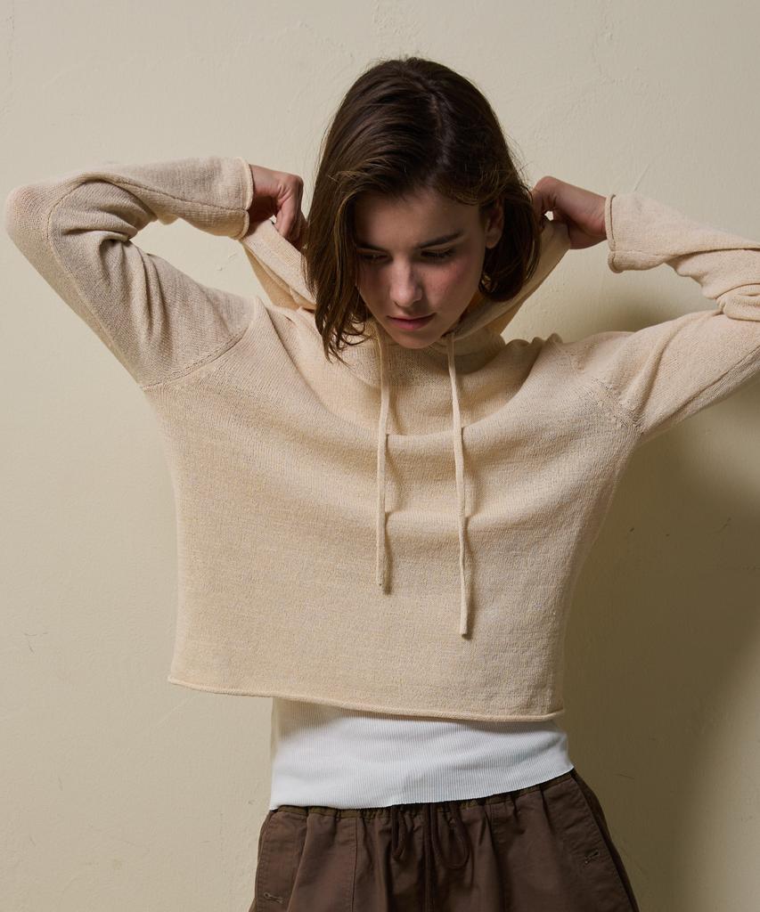 SHINE ON YOU Airy Linen Blend Slim Hoodie Knit_Soft Beige