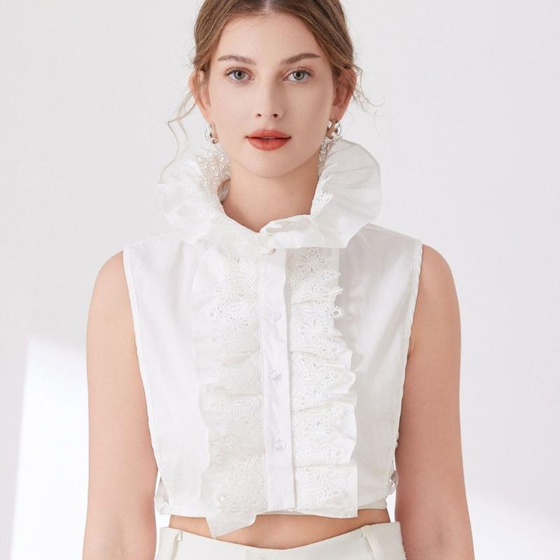 Elegant Ruffle Lace Detachable Collar False Collar Decorative Shawl Half Shiirt Fashion Neck Accessory For Office Women