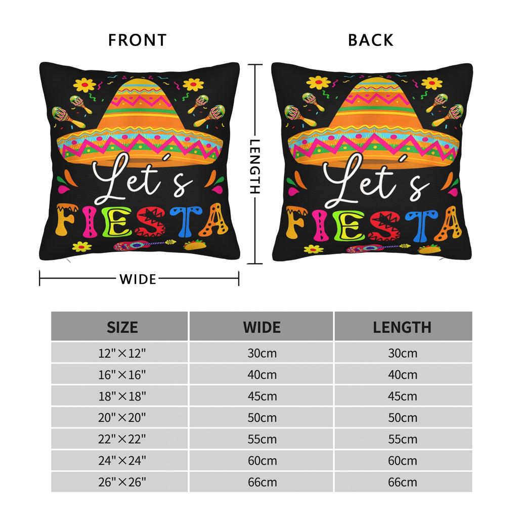 Decorative Pillowcase Let's Fiesta Cinco De Mayo Accessories Home Throw Pillow Case Cover Zipper Multiple Sizes