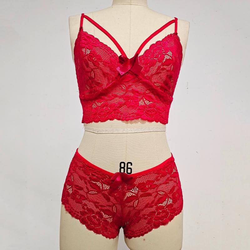 Ladies Large Size Underwear Set Lace Underwear 2-Piece Set V-neck Perspective Bra + High Waist Panties Sexy Women Underwear Set
