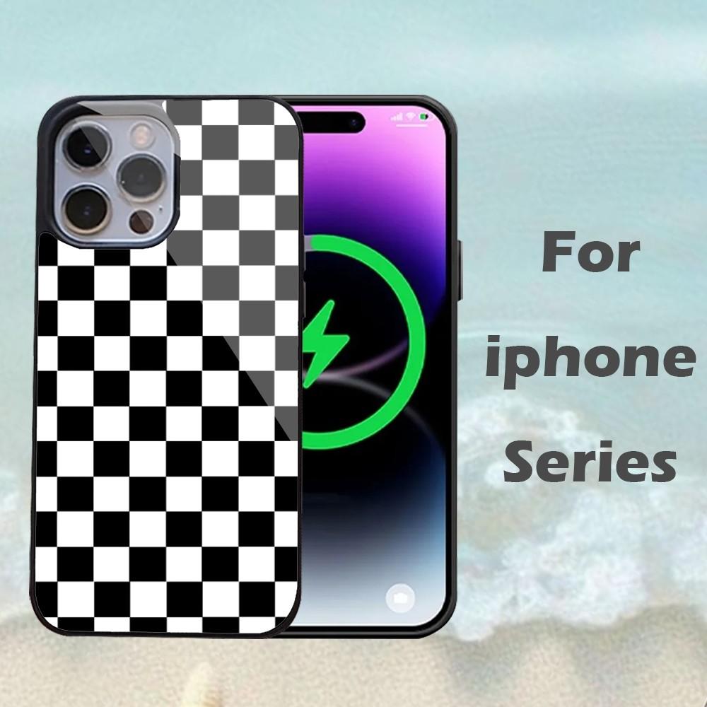 White Black Plaid Print Phone Case For IPhone 16 15 14 13 Pro Max 11 12 Mini Alex Mirror For Magsafe Wireless Charging Cover