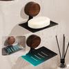 Nordic Style No Need To Drill Holes Wall-mounted Walnut Wood Soap Dish Suction Cup Soap Box  Bathroom Toilet Draining Soap Rack
