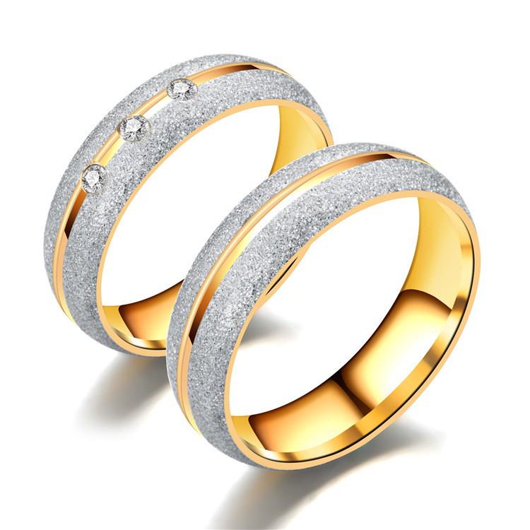 Stylish Frosted Titanium Steel Couples' Rings with Inlaid Diamonds – Versatile and Trendy Design for Men and Women
