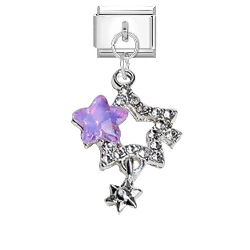 New Shiny Bow Knot Butterfly Moon Star Zircon Pendant Italian Charm Link Fit 9MM Bracelet Stainless Steel Women Men DIY Making