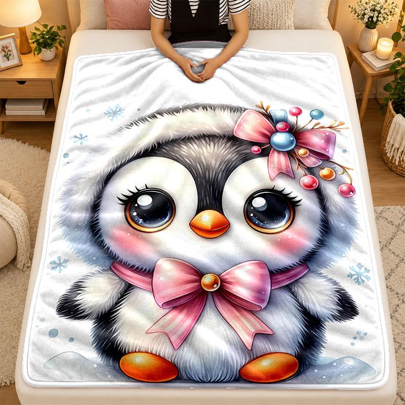 Flannel BlanketPenguin Warm Soft Throw Blanket for Indoor Sofa Bed Living Room Use