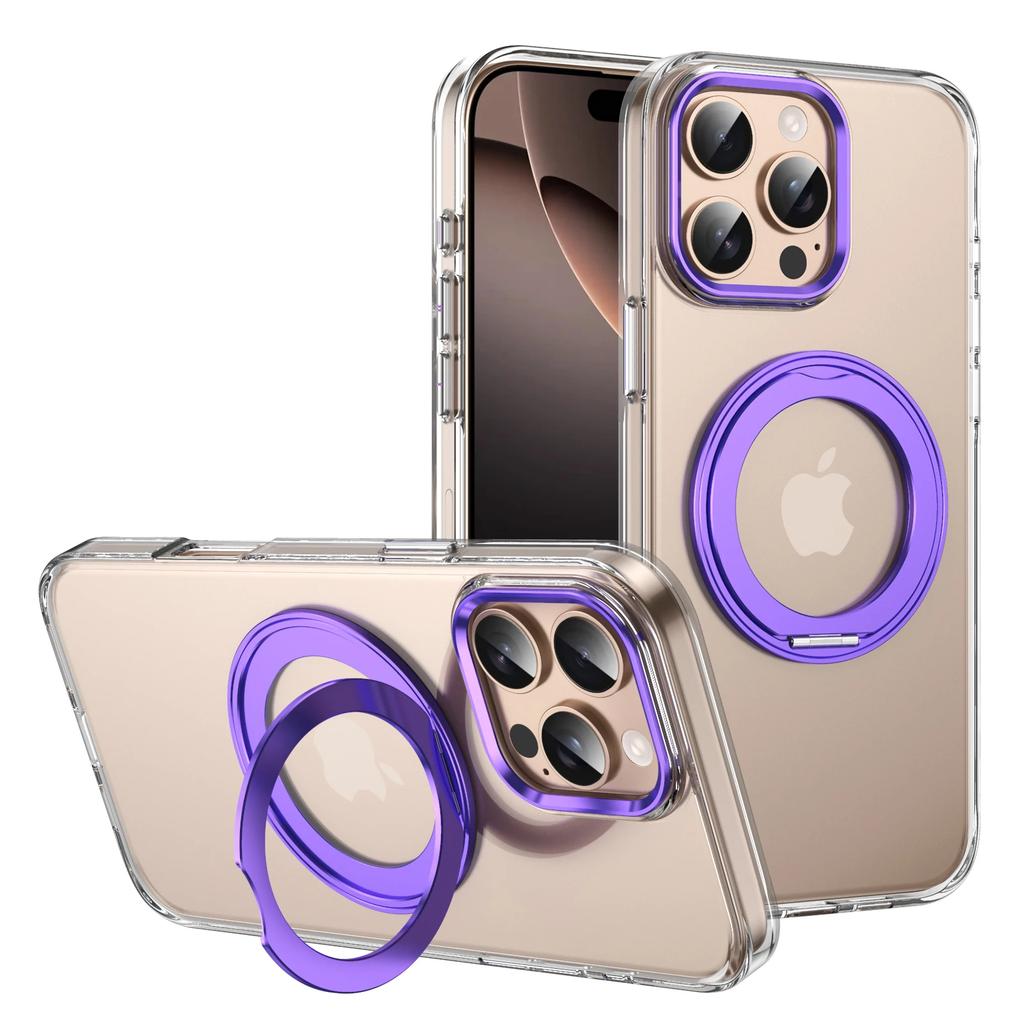 360° Metal Ring Stand Clear Magnetic Case for IPhone 16 15 14 13 12 15 Pro Max Plus Magnetic Wireless Charging Transparent Cover