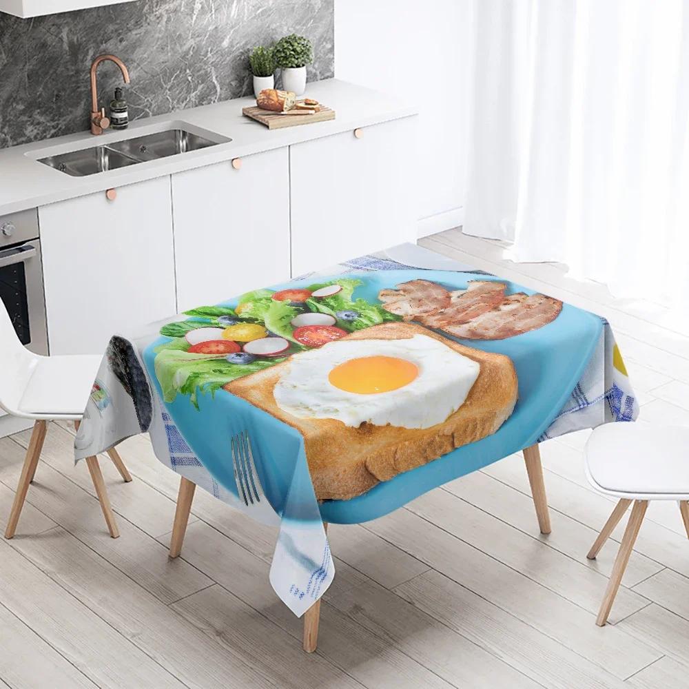 Fruit Nut Cake Egg Coffee Salad Printed Gourmet Tablecloth Kitchen Table Decoration Stain Resistant Waterproof 100x145cm