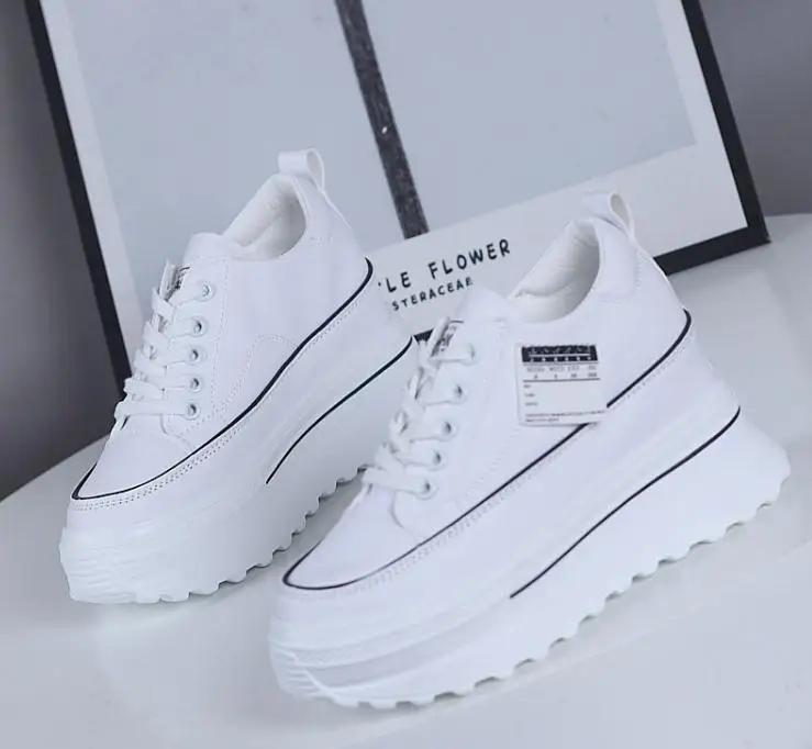 Fashion Summer Women's Casual Shoes Leather 7cm Thick Bottom Wedge Heel Ladies Fashion Sports Shoes Thick Heel Spring and Autumn Shoes