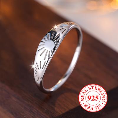925 Ayar Gümüş Güneş Yüzüğü Basit Şanslı Güneş Nişan Yüzüğü Kadınlar Kızlar Takı Hediyesi
