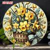 D Flat Round Aluminum Sign Featuring a D Flat Floral Arrangement Perfect for Spring Decor This Rustic Metal Wall Art Showc