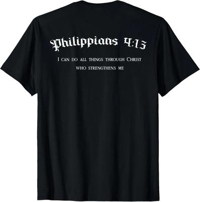 Filippesi 4:T-Shirt con Stampa Religiosa sul Retro con 13 Versetti Biblici Cristiani