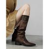 Giant Leg Thin~ Square Head Folded Knight Boots Women's Retro Thick Medium Heel Boots