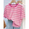 Elegant and fashionable new spring and summer round neck striped loose casual commuting versatile slimming women's top T-shirt