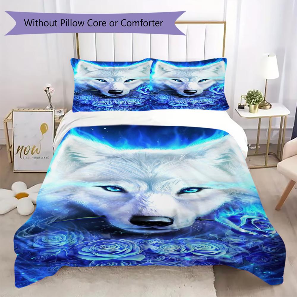 1PC Wolf Theme Bedding Quilt Set Quilt Cover Pillowcase Home Decoration Birthday Gift (1 * duvet cover + 2 * pillowcase, without core)A8