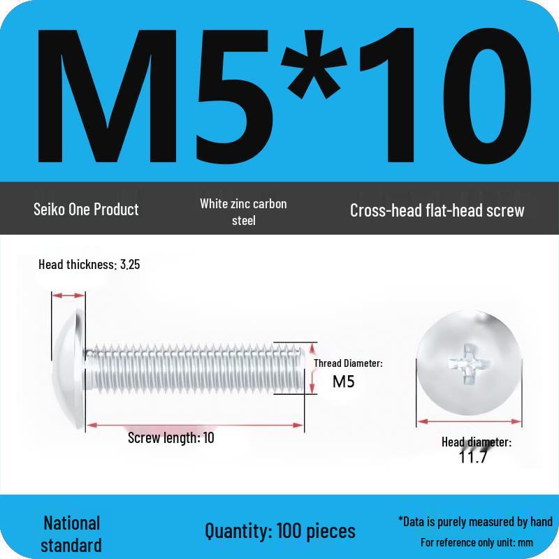 White Zinc M3-M6 Phillips Flat Head, Pan Head, and Mushroom Head Machine Screws