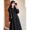 Autumn and Winter Black Half-zipper Sweater Dress Women's Autumn and Winter Large Size Fat Mm Thin European Temperament Backing Skirt
