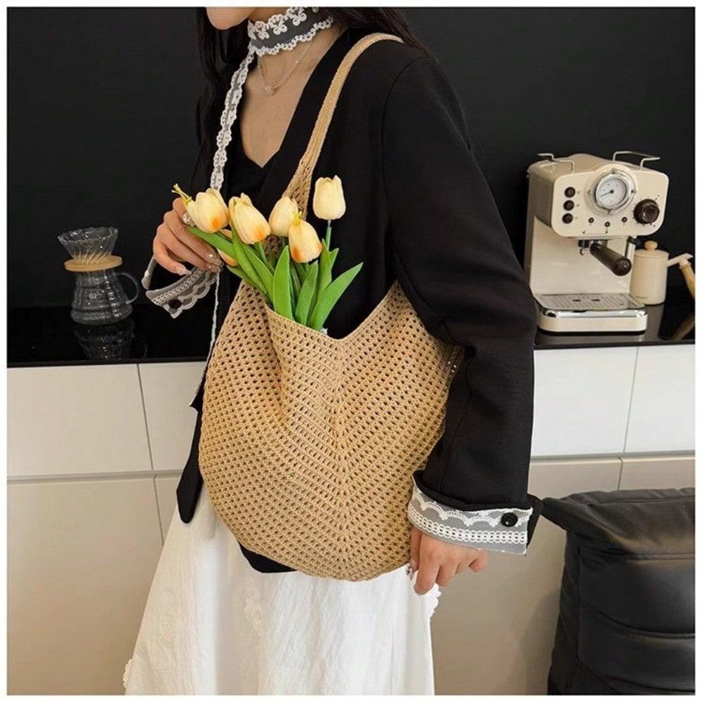 Women's Hollow Woven Tote Bag, Women's Shopping Bag, Spring and Summer Lightweight, Lightweight and Large Capacity