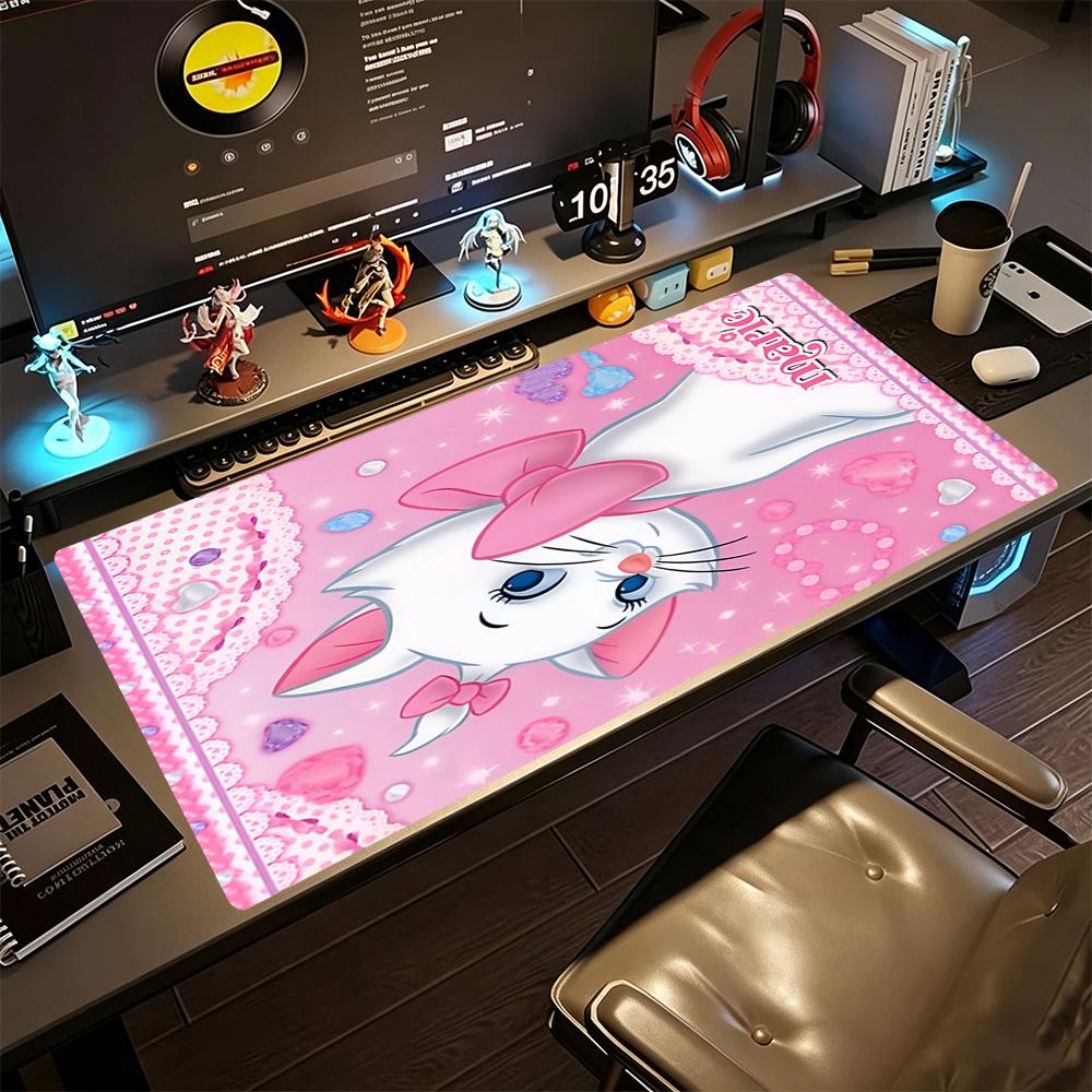 Pink Parisian Cat Large Mouse Pad Keyboard Mat Computer Desk Mat Non-Slip Rubber Bottom Computer Decor Item Office Use