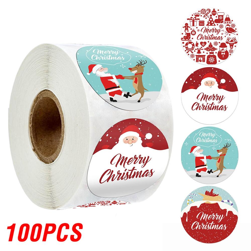 100-500pcs Merry Christmas Sticker , Round Adhesive Decoration Sticker for Cards Envelope Seal Xmas Gift Wraps Box Bags