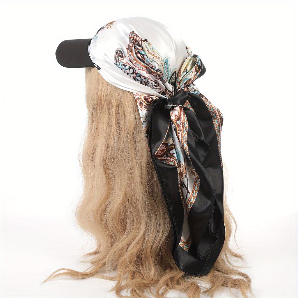 European and American colored large square scarf hat, satin simulated silk scarf, holiday headscarf with brim, one-piece headscarf hat hair accessory