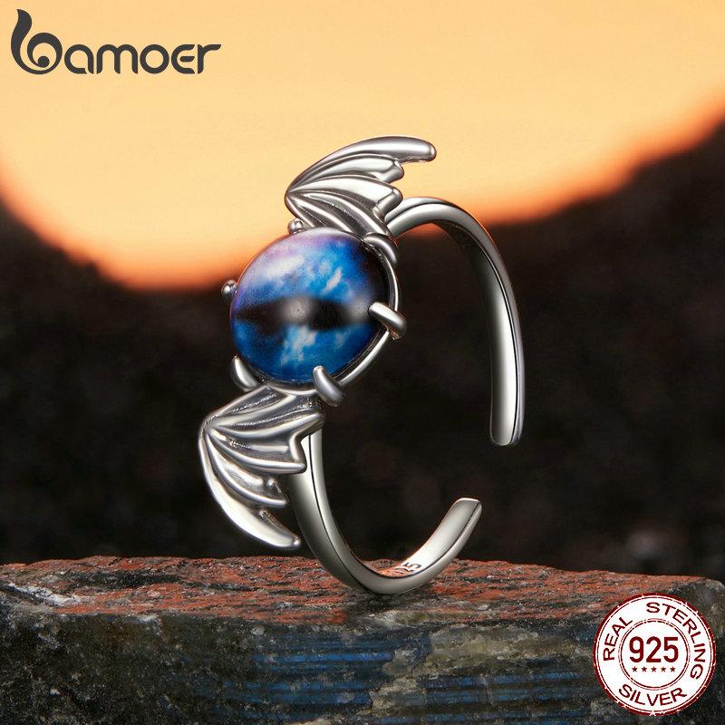 BAMOER Genuine 925 Sterling Silver Devil Eye Open Ring for Women Silver Finger Ring Vintage Punk Ring Fine Jewelry Gift