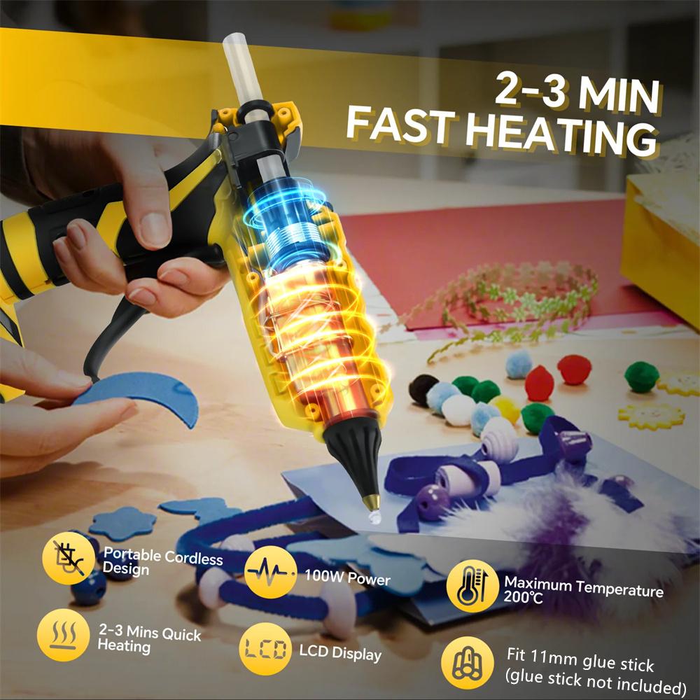 100W Cordless Glue Gun LCD Digital Display for Dewalt 20V Battery (No Battery)