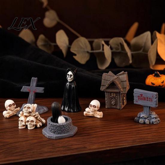 Retro Desktop Spooky Decor Halloween Miniature Resin Ornaments, Micro Landscape Decor, Horror Moss Accessories Scene for Fish Tank Aquarium