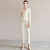AD Women's Light-Colored Collarless Professional Suit Set - High-End Fashionable Formal Wear for Commuters