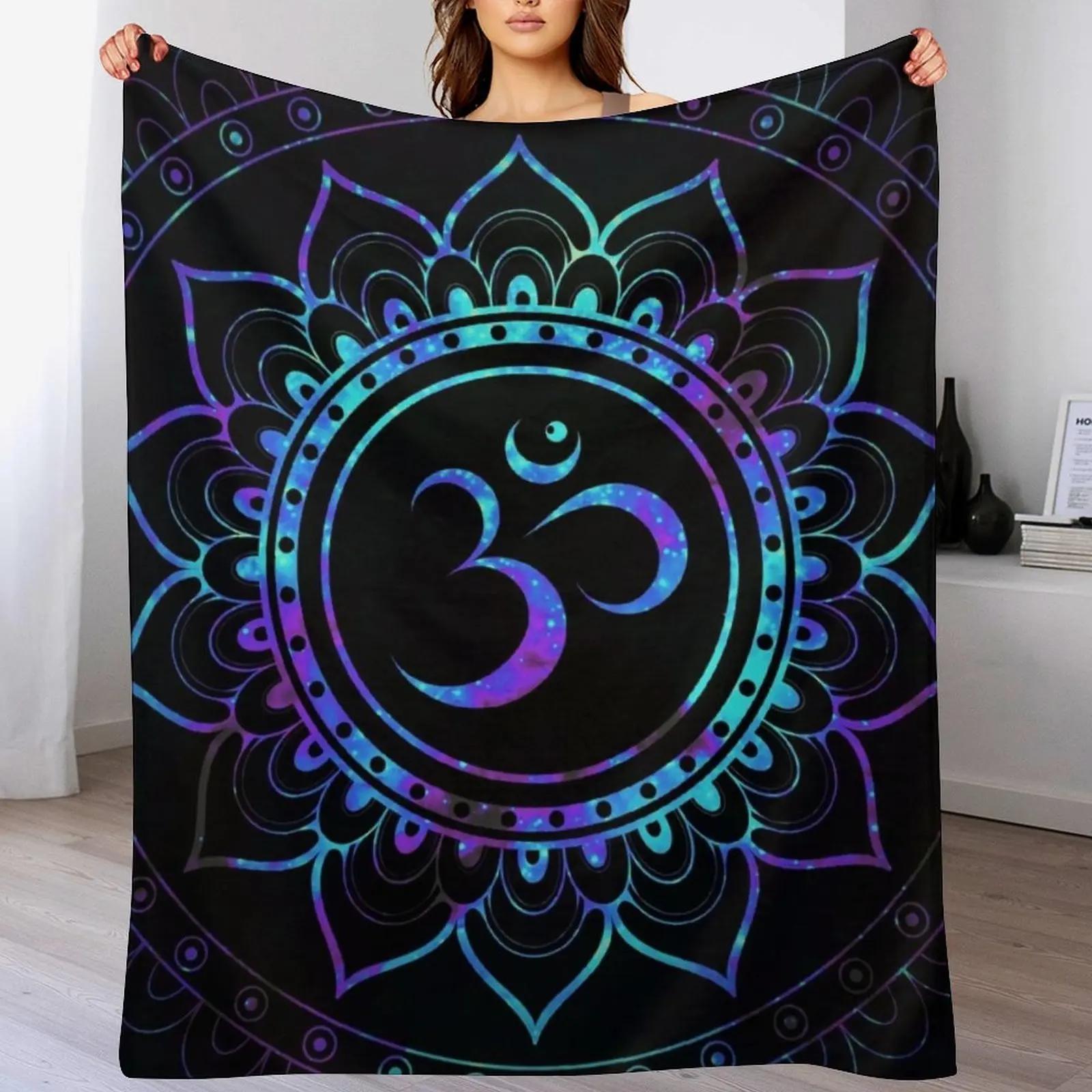 Om Mandala Purple Teal Blue Galaxy Throw Blanket Anti Shedding Soft Fuzzy Blanket for Home 102x76cm(40x30in)