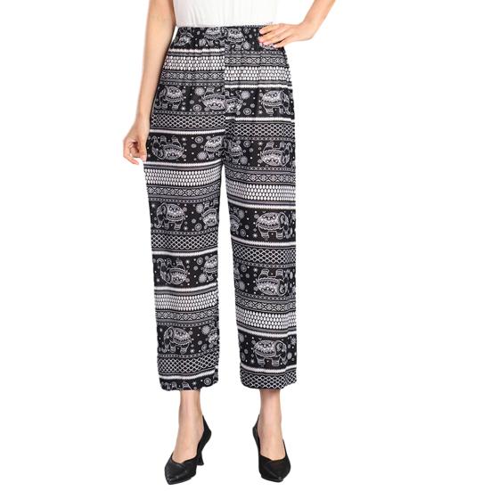 

Женские брюки с принтом слона, удобные широкие брюки, брюки-палаццо с эластичной резинкой на талии чёрный